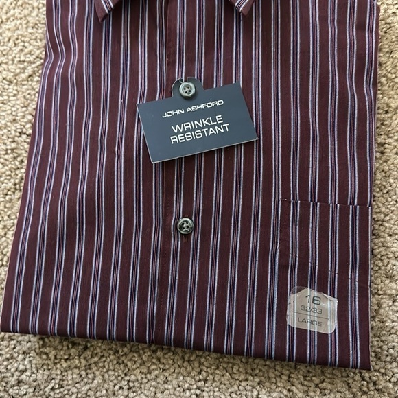 John Ashford Maroon with Light Blue Striped Button Down Shirt Size Large - Picture 5 of 10